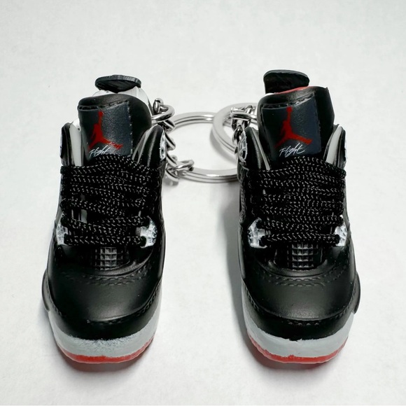Air Jordan 4 Retro Bred Reimagined Black Red Sneaker Keychain Pair Shoe Box 3D - Picture 6 of 8